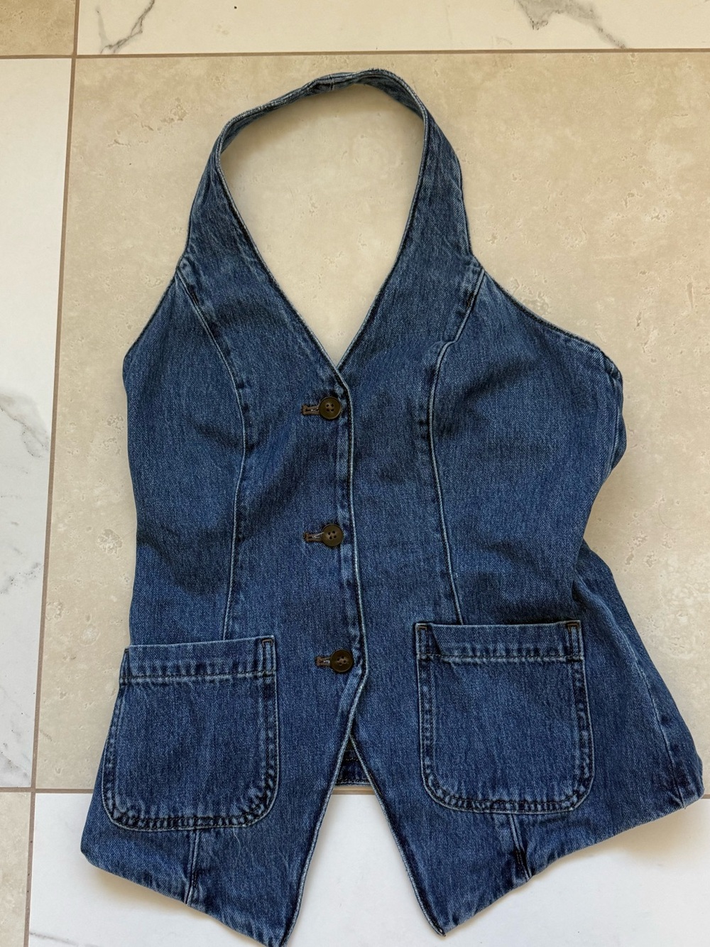 Express Blue Denim Halter Vest